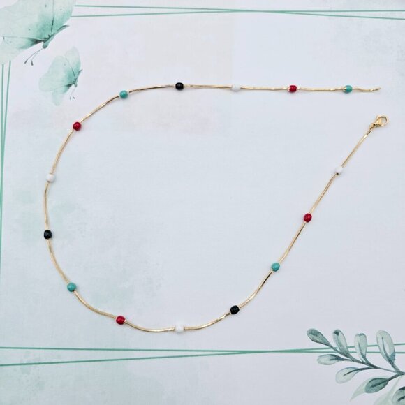 "Elegant Rose Gold Necklace with Multicolor Beads, XPNL0116 - Picture 10 of 12